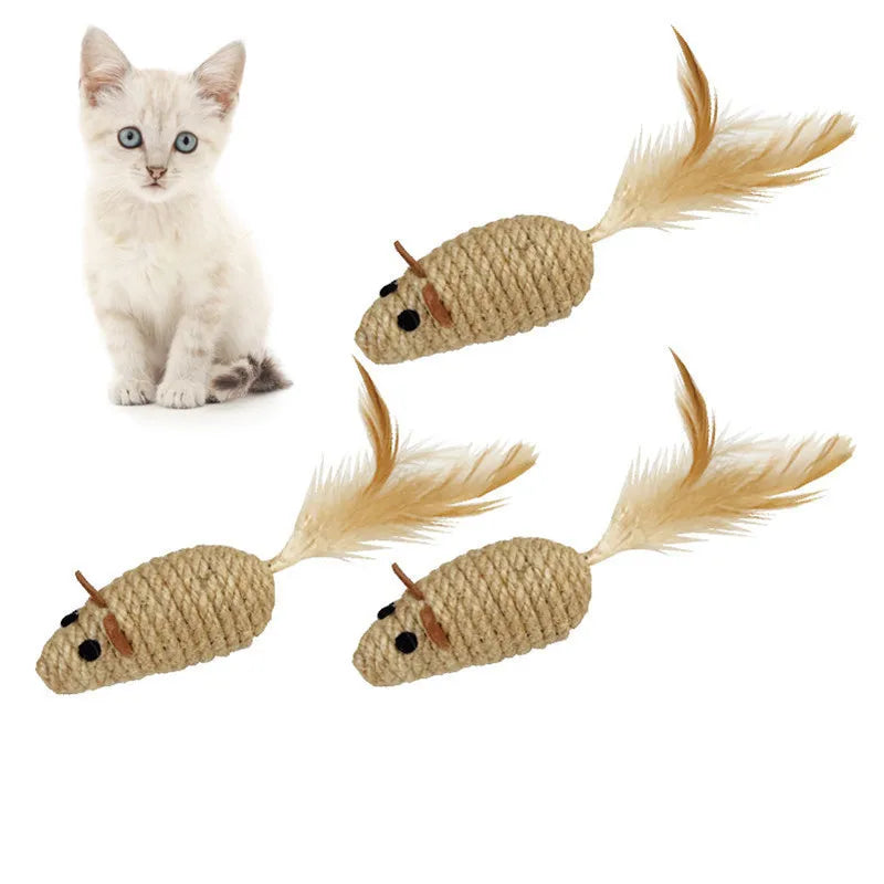 Sisal Mouse Cat Toy | Bite-Resistant Plush Mice for Cats & Kittens