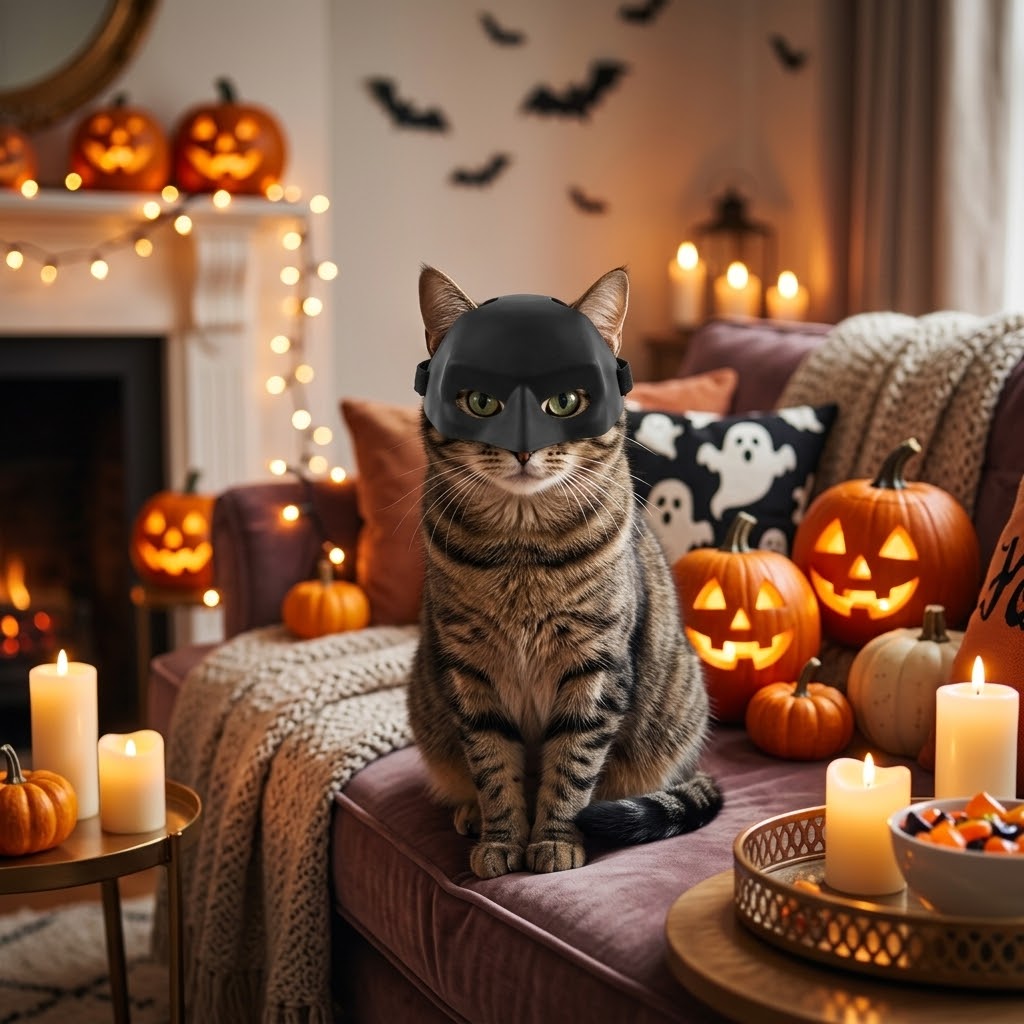 Black Matte Superhero Cat Mask | Halloween Cat Costume Accessory