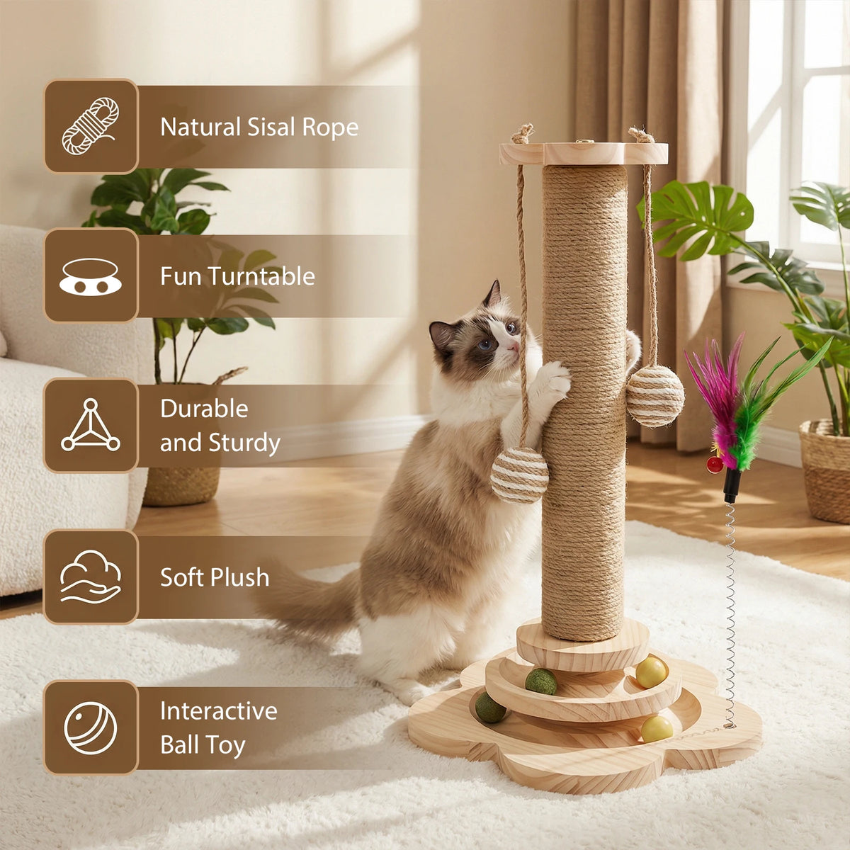 Cat Scratching Post with Sisal & Interactive Toys