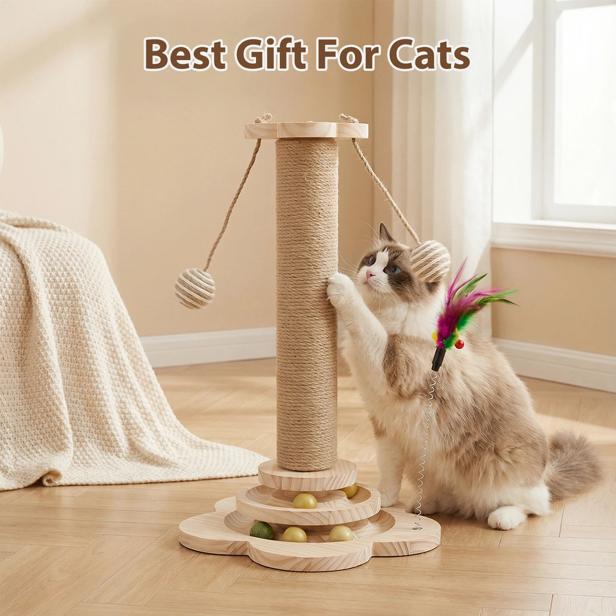 Cat Scratching Post with Sisal & Interactive Toys