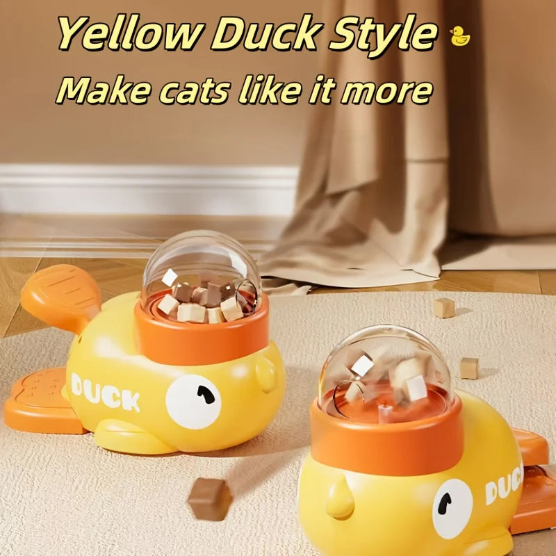Interactive Cat Feeder Toy | No Battery Duck Design Food Dispenser