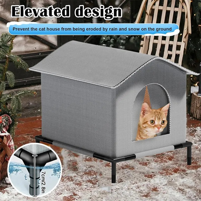 Waterproof Outdoor Cat House with Mat | Foldable All-Weather Shelter