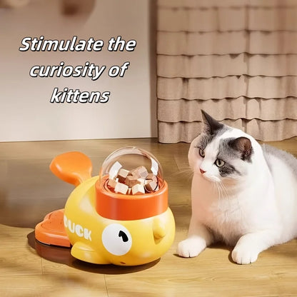 Interactive Cat Feeder Toy | No Battery Duck Design Food Dispenser