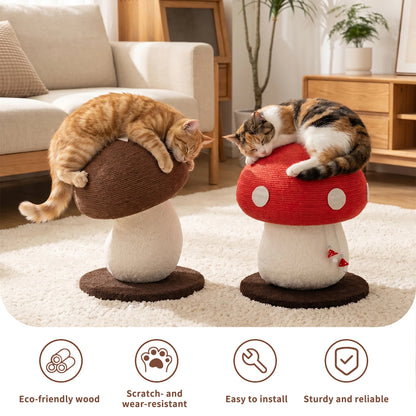 Mushroom Cat Scratching Post | Sisal Rope Scratcher & Climbing Toy