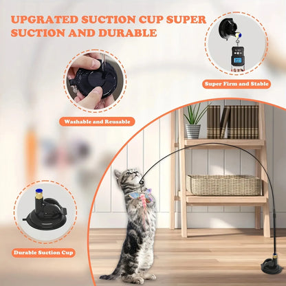 Cat Feather Wand Teaser Toy with Bell & Suction Cup