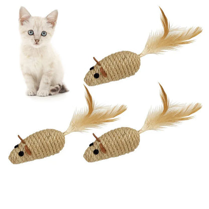 Sisal Mouse Cat Toy | Bite-Resistant Plush Mice for Cats & Kittens
