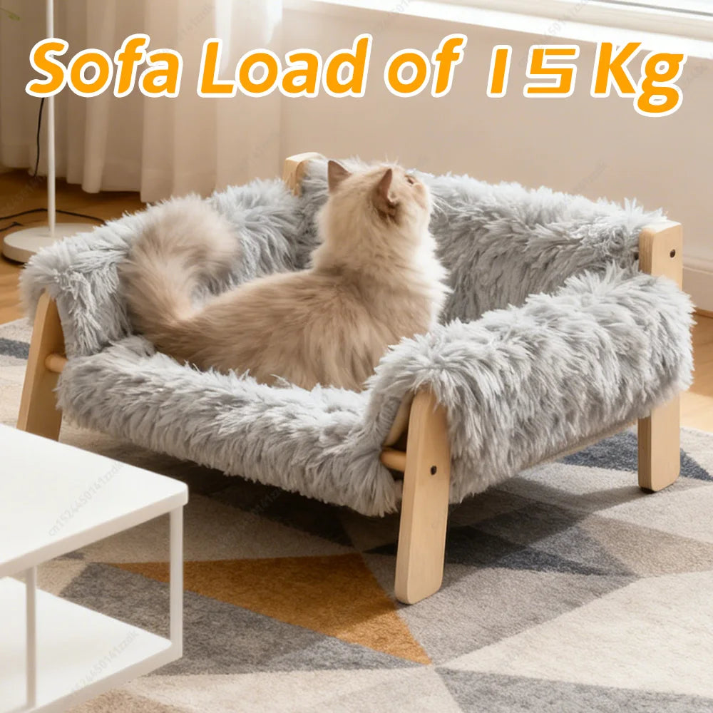 Elevated Cat Sofa Bed with Wooden Legs & Plush Cushion