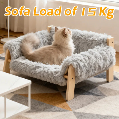Elevated Cat Sofa Bed with Wooden Legs & Plush Cushion