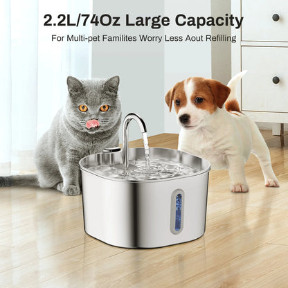 Stainless Steel Cat Water Fountain 2.2L | Filtered & Ultra-Quiet
