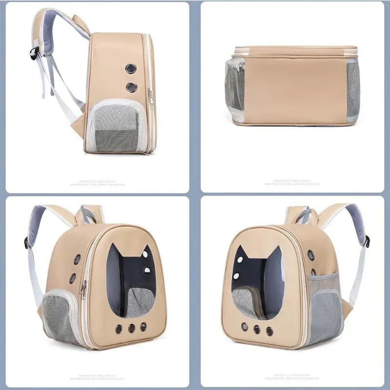Transparent PU Cat Carrier Backpack | Breathable Pet Travel Bag