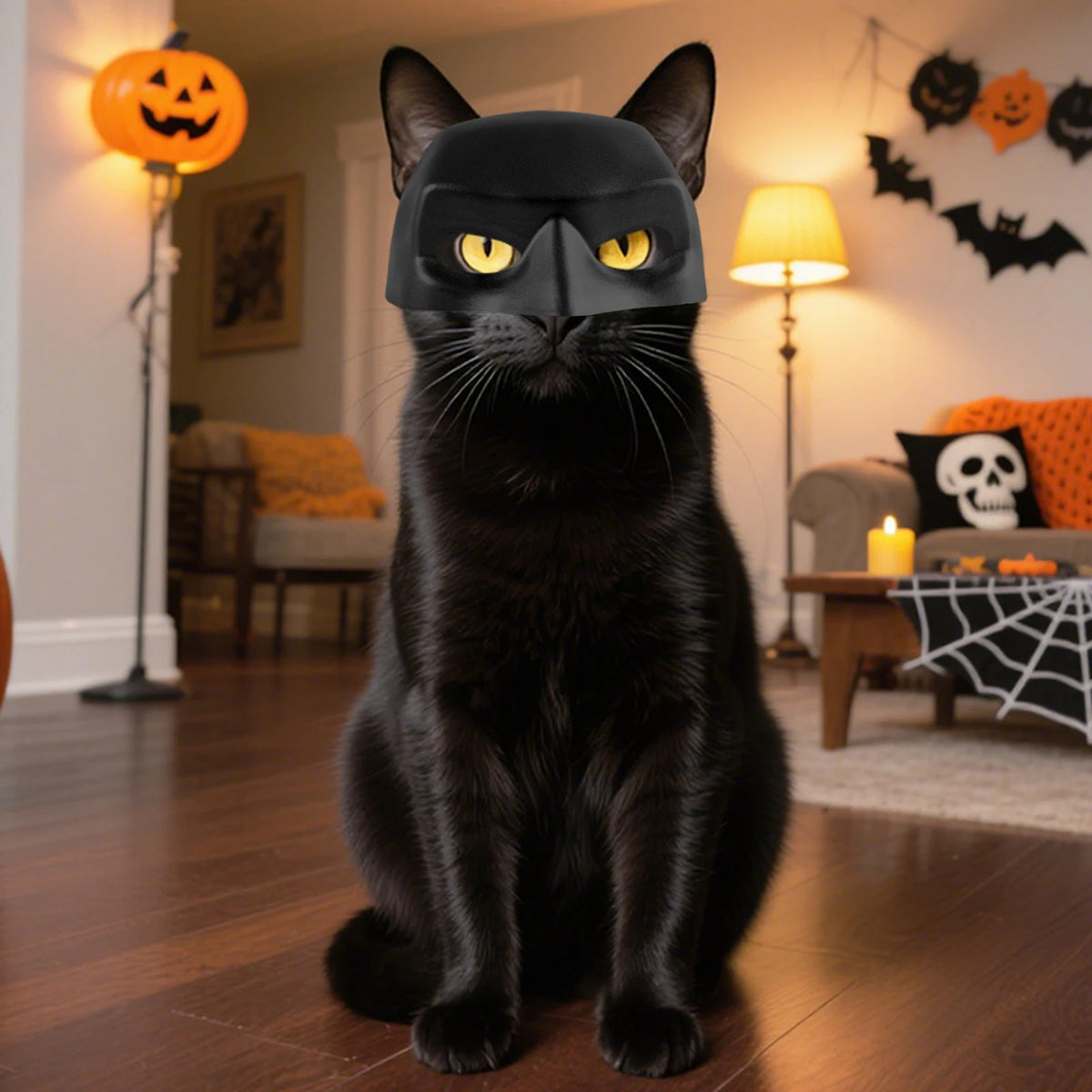 Black Matte Superhero Cat Mask | Halloween Cat Costume Accessory