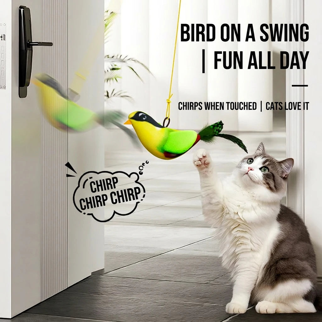 Chirping Bird Cat Toy with Catnip | Wall Hanging Plush Toy