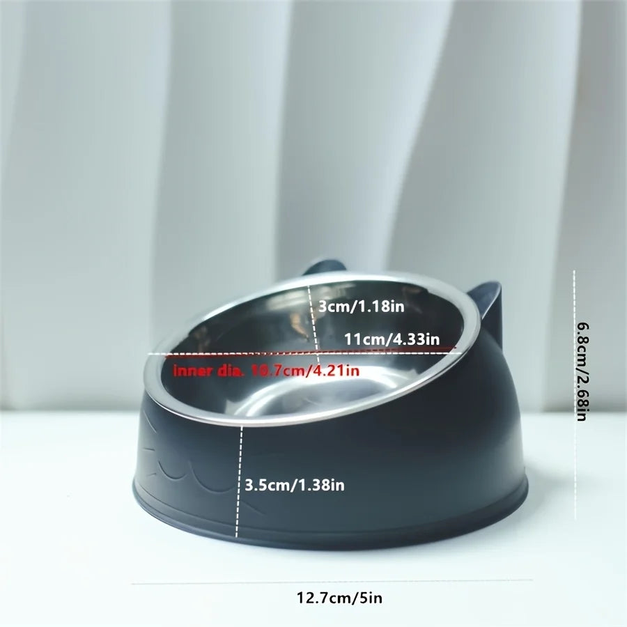 Elevated Stainless Steel Cat Bowl with Cute Ear Stand & Neck Protection