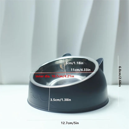 Elevated Stainless Steel Cat Bowl with Cute Ear Stand & Neck Protection