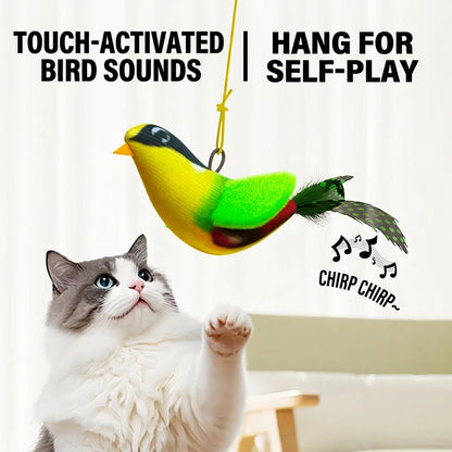 Chirping Bird Cat Toy with Catnip | Wall Hanging Plush Toy