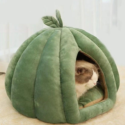 Pumpkin Cat Cave Bed – Enclosed Flannel Cat House