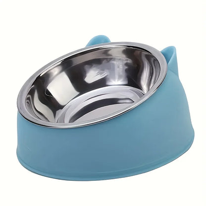 Elevated Stainless Steel Cat Bowl with Cute Ear Stand & Neck Protection