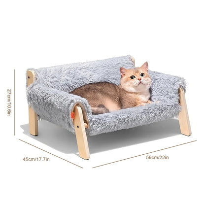 Elevated Cat Sofa Bed with Wooden Legs & Plush Cushion