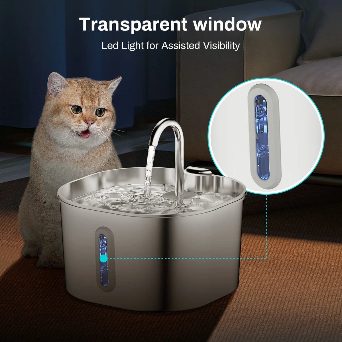 Stainless Steel Cat Water Fountain 2.2L | Filtered & Ultra-Quiet