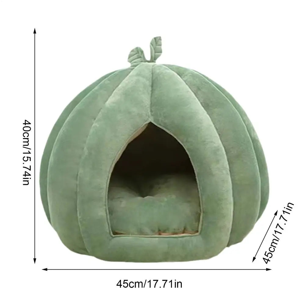 Pumpkin Cat Cave Bed – Enclosed Flannel Cat House