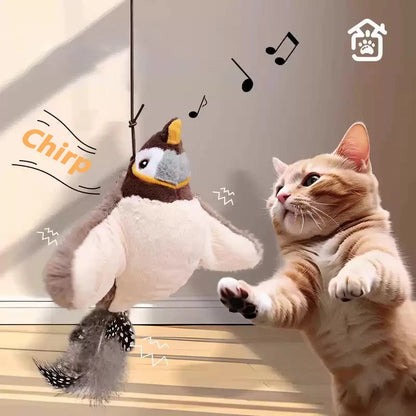 Chirping Bird Cat Toy with Catnip | Wall Hanging Plush Toy