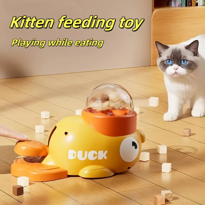 Interactive Cat Feeder Toy | No Battery Duck Design Food Dispenser