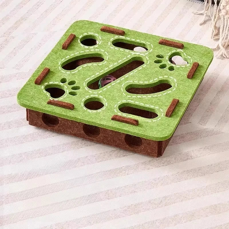 Cat Puzzle Box Toy – Felt Ball Track & Scratch Playhouse