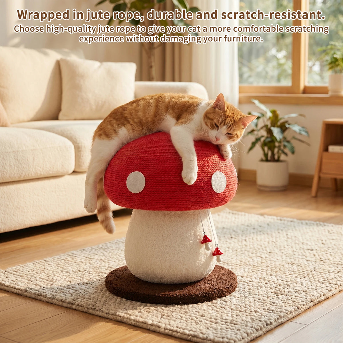 Mushroom Cat Scratching Post | Sisal Rope Scratcher & Climbing Toy