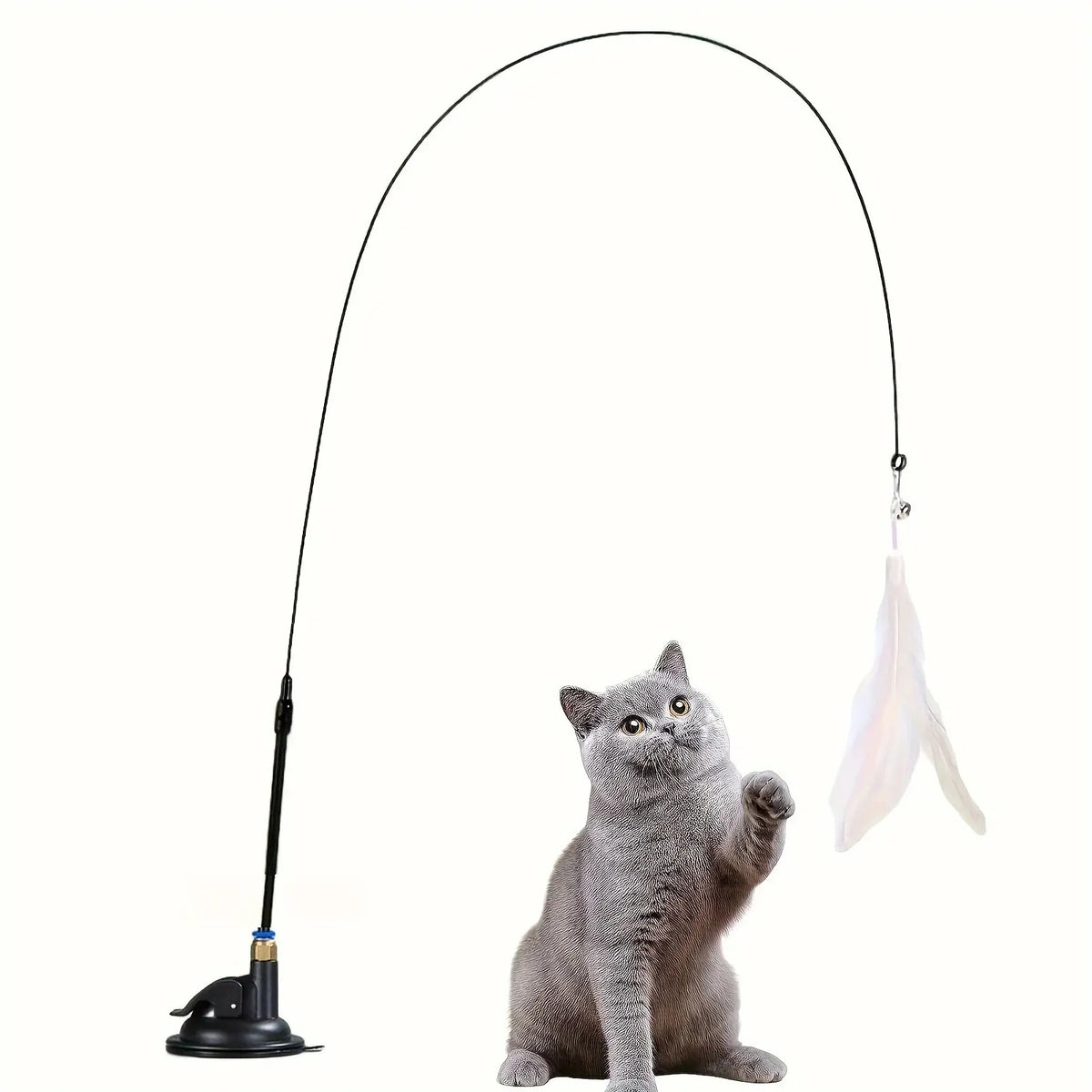 Cat Feather Wand Teaser Toy with Bell & Suction Cup