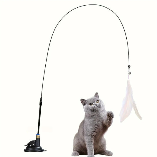 Cat Feather Wand Teaser Toy with Bell & Suction Cup