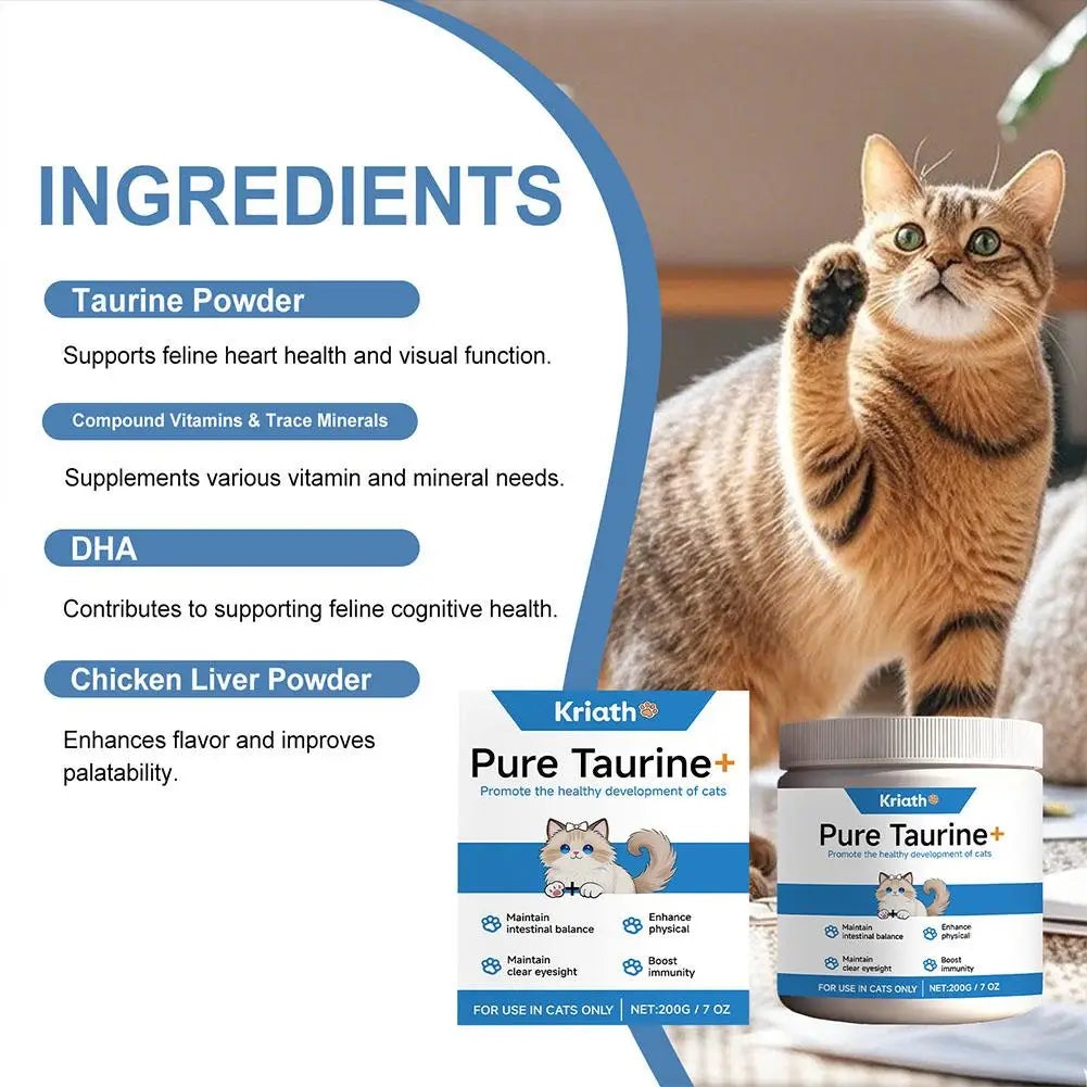 Cat Taurine Powder 200g | Heart, Eye & Immune Health Supplement for Cats
