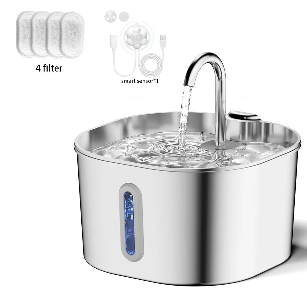 Stainless Steel Cat Water Fountain 2.2L | Filtered & Ultra-Quiet