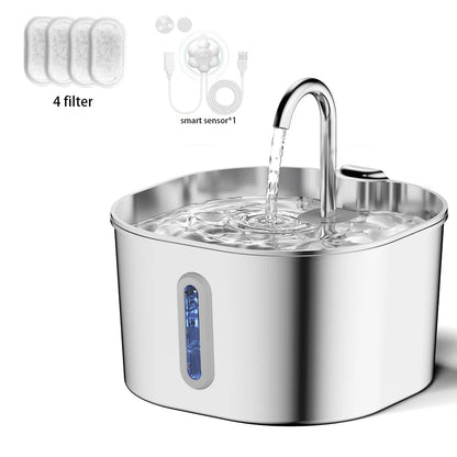Stainless Steel Cat Water Fountain 2.2L | Filtered & Ultra-Quiet