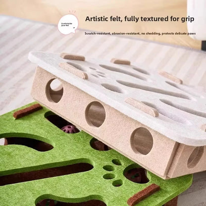 Cat Puzzle Box Toy – Felt Ball Track & Scratch Playhouse