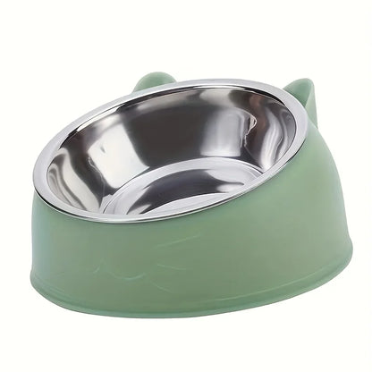 Elevated Stainless Steel Cat Bowl with Cute Ear Stand & Neck Protection