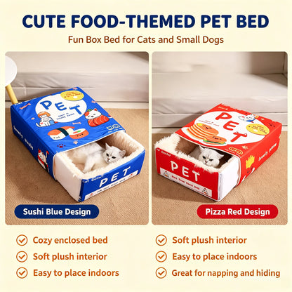 Biscuit Box Cat Cave Bed | Enclosed Plush House with Pull-Out Mat
