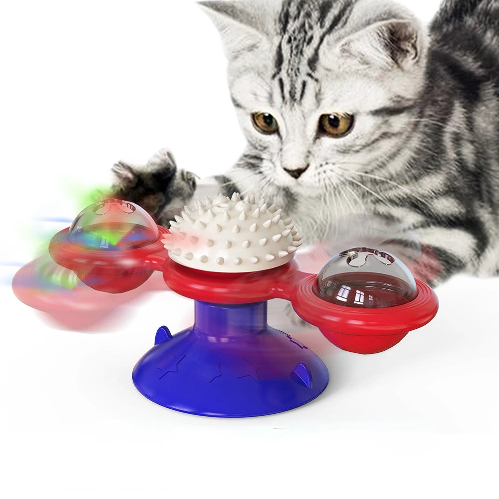Windmill Turntable Interactive Cat Toy with Teeth Brush