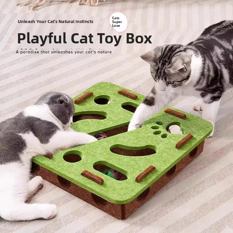 Cat Puzzle Box Toy – Felt Ball Track & Scratch Playhouse