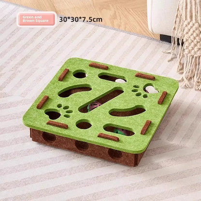 Cat Puzzle Box Toy – Felt Ball Track & Scratch Playhouse