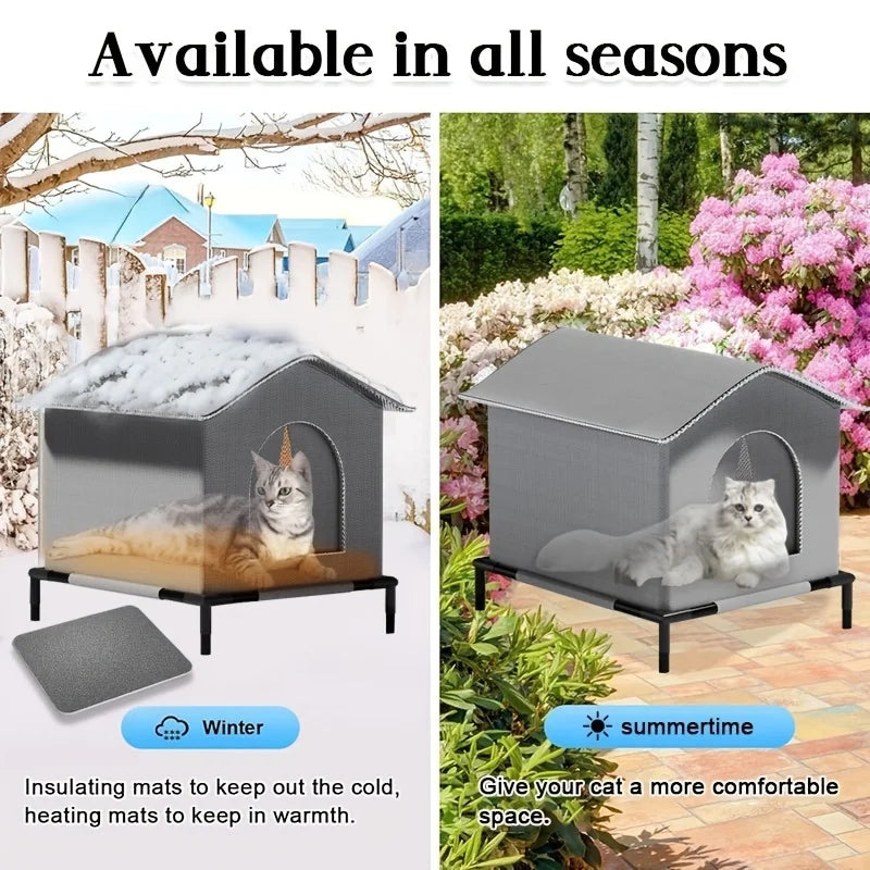 Waterproof Outdoor Cat House with Mat | Foldable All-Weather Shelter