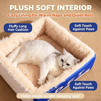 Biscuit Box Cat Cave Bed | Enclosed Plush House with Pull-Out Mat