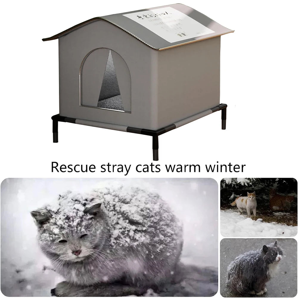 Waterproof Outdoor Cat House with Mat | Foldable All-Weather Shelter