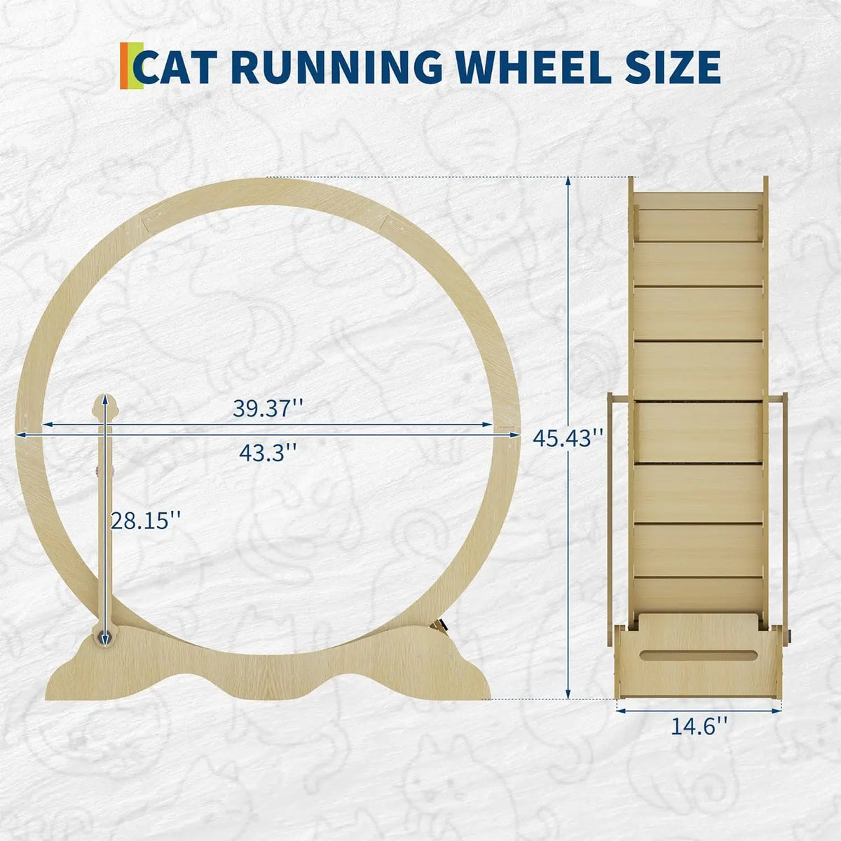Large Cat Exercise Running Wheel | 45" Treadmill with Detachable Carpet & Teaser Toy