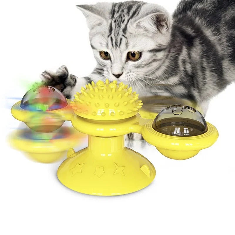 Windmill Turntable Interactive Cat Toy with Teeth Brush