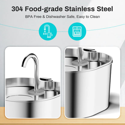 Stainless Steel Cat Water Fountain 2.2L | Filtered & Ultra-Quiet