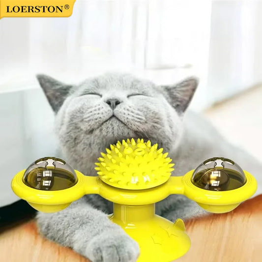 Windmill Turntable Interactive Cat Toy with Teeth Brush