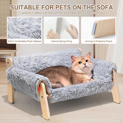 Elevated Cat Sofa Bed with Wooden Legs & Plush Cushion