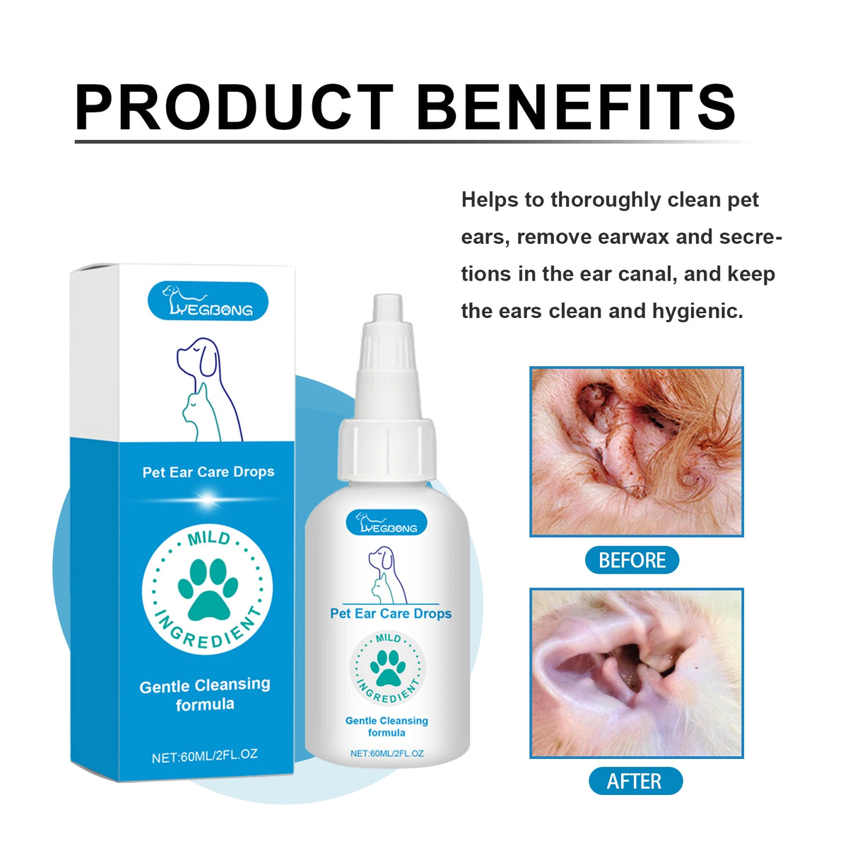 Pet Ear Care Drops for Cats & Dogs – 60ml