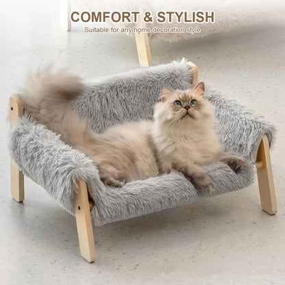 Elevated Cat Sofa Bed with Wooden Legs & Plush Cushion