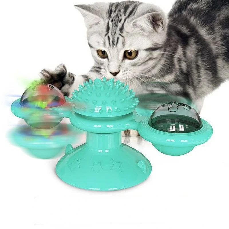 Windmill Turntable Interactive Cat Toy with Teeth Brush